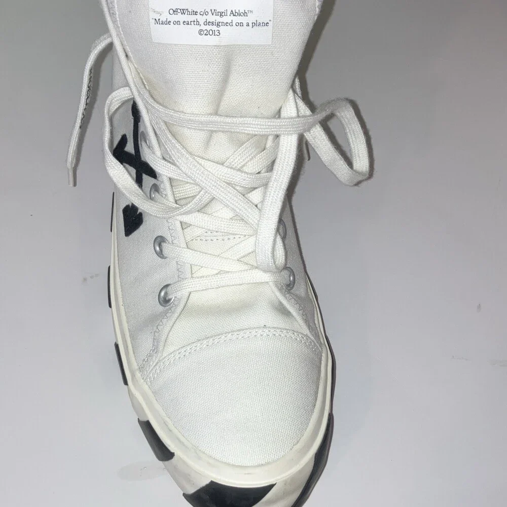 Off-White Vulcanized Men’s High Top Canvas Lace-Up Sneakers White/Black
